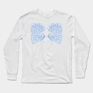 Vintage Art Deco !930s Peacocks Birds Blue Long Sleeve T-Shirt